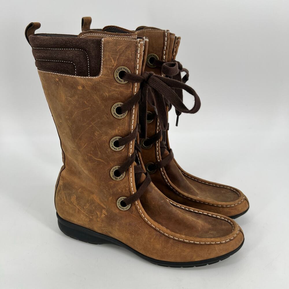 Cole Haan MARDI Waterproof Boots Womens 11 Brown Leather Combat Lace Up Weather